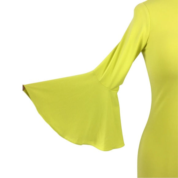 Calvin Klein Yellow Sheath Peplum Bell 3/4 Sleeve Midi Dress size 2 - Picture 5 of 11